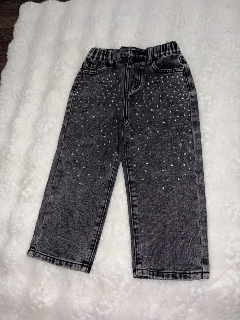 Girls' Black Washed Jeans with Rhinestone Detail